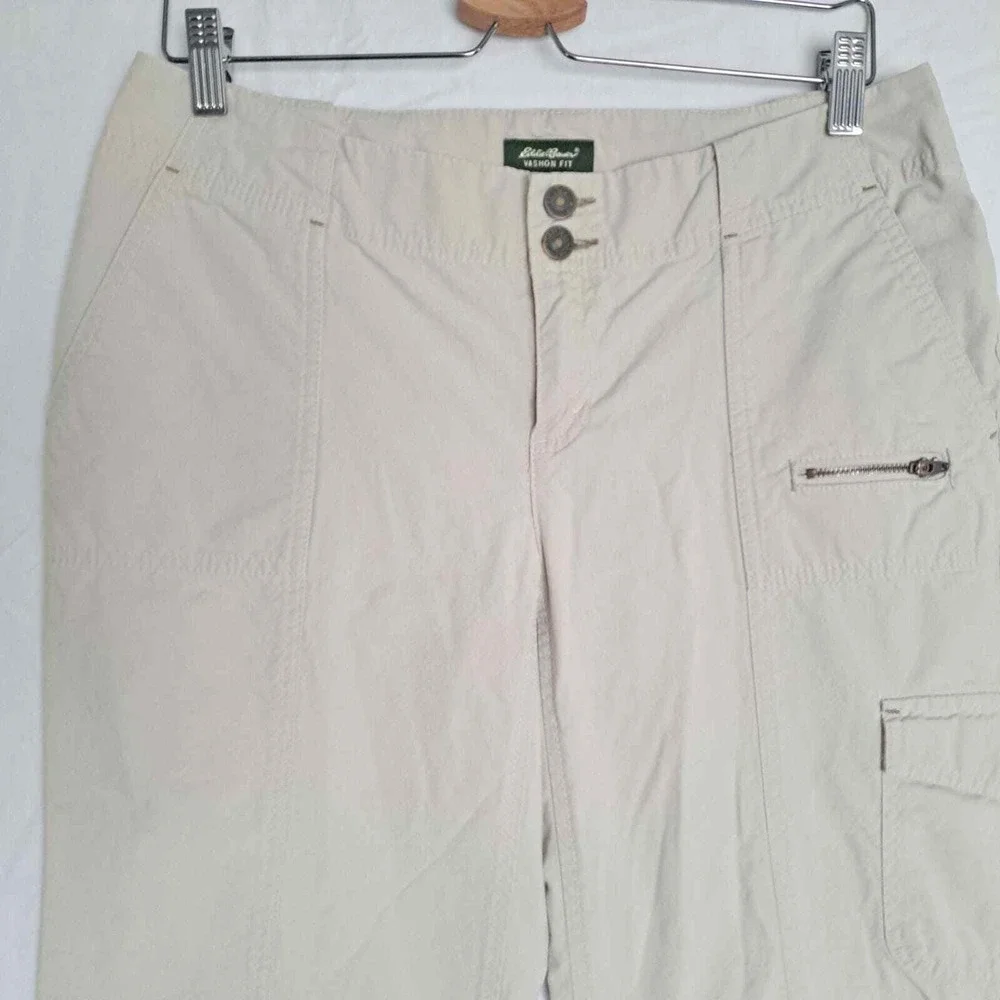 Eddie Bauer Cargo Pants Womens 10P Beige Khaki Ripstop Utility Mid Rise Casual
